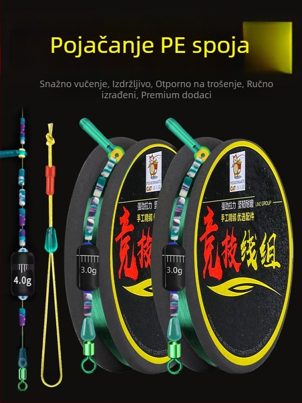 PE ojačani set ribolovnih linija – unaprijed vezana glavna linija, najlon vlakno, za natjecateljski ribolov