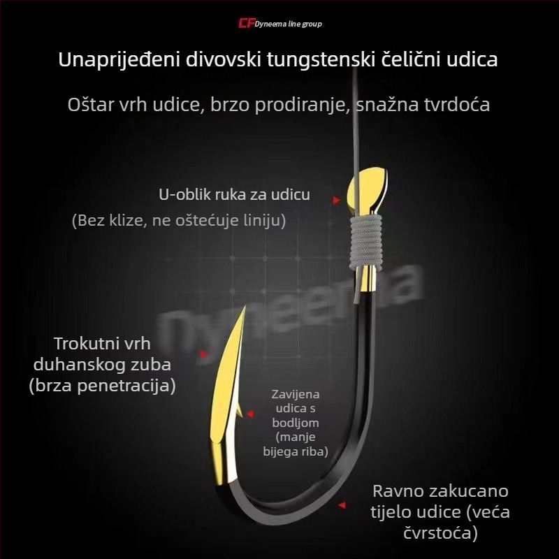 Izdržljiv set ribarske linije s unaprijed vezanim leaderom i dvostrukim udicama za ribolov na jezeru ili rezervoaru; materijal: PE žica