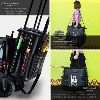 Pametna kanta za ribolov s integriranom šipkom i zgušanom zaštitom riba (Black Pit Ashore, integrirana šipka, zaštita riba, višenamjenska)