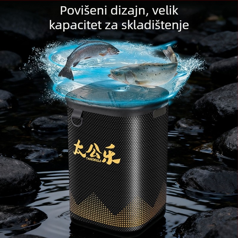 Kanta za vodu za žive ribe s integriranom mrežom protiv skakanja, jednoplošni EVA kalup, podignuti dizajn