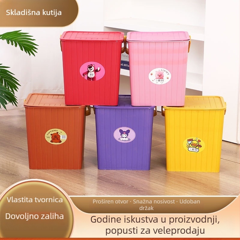 Plastični spremnik za skladištenje s poklopcem, ojačani četverokutni kanta s ručkom, višenamjenski stol za kupaonicu