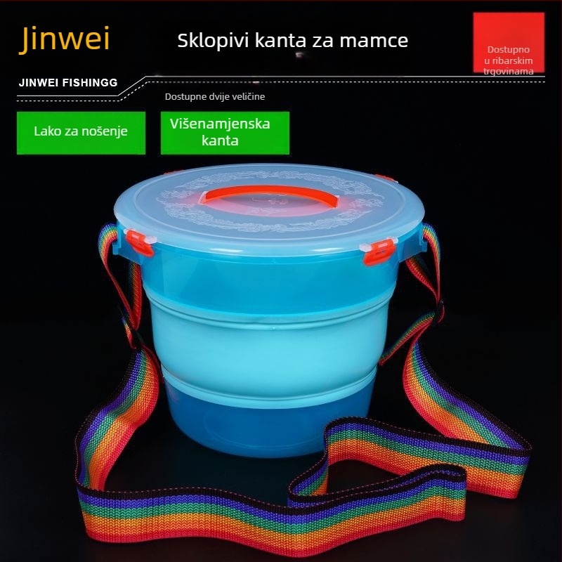 Sklopiva kofa za vodu s poklopcem, plastična, s remenom, za prijevoz živih riba, bazen za mamce i pranje automobila; licencirana privatna oznaka