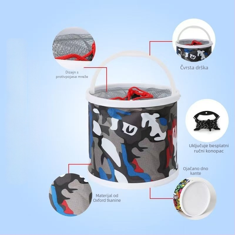 Sklopivo vanjsko višefunkcionalno vedro za ribolov – Prijenosno vedro od platna s užetom, za pranje automobila