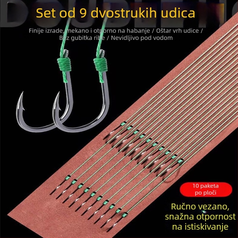 Bravo Set dvostrukih kuki s unaprijed zavezanim udicama, PE linijom i linijom protiv ugriza za ribolov na dnu