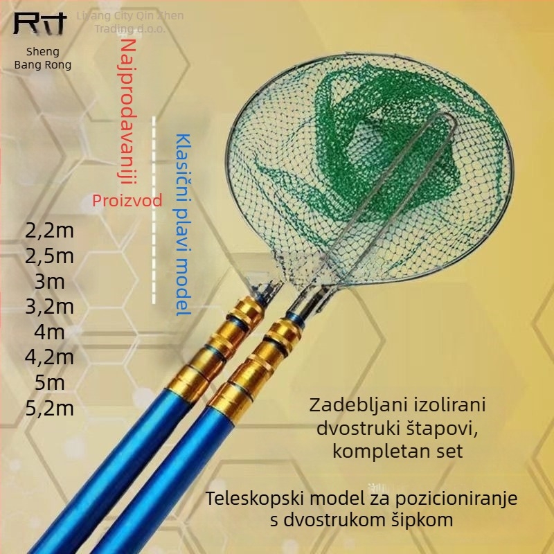 Teleskopski ribolovni set s mrežom od staklenih vlakana