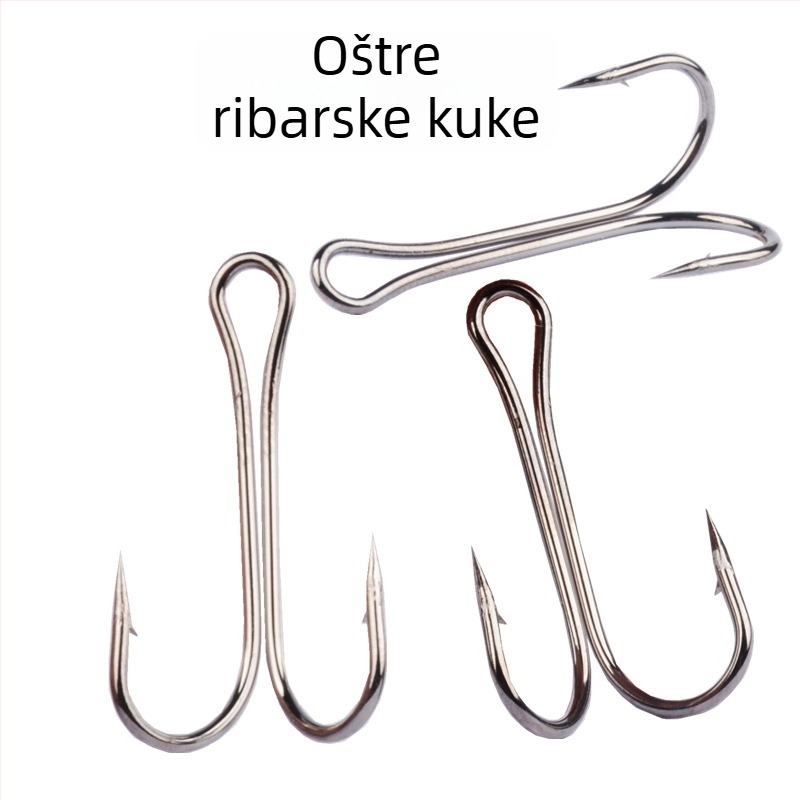 Set od 50 udica za pecanje s dva udice, bodljikave, za rijeke, jezera, rezervoare i potoke