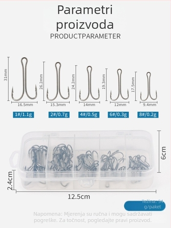 Swing Shark Set udica za ribolov - 50 kom, dvostruka udica, bodlje, visoko ugljični čelik