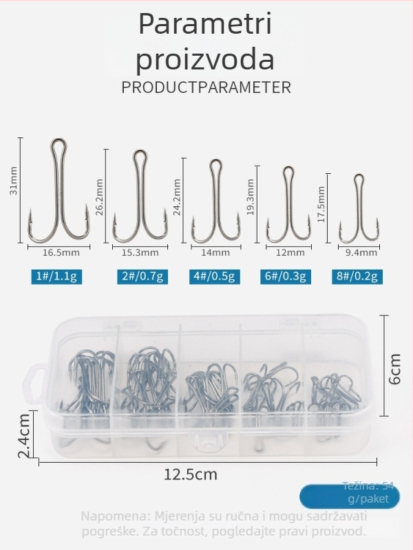 Swing Shark Set udica za ribolov - 50 kom, dvostruka udica, bodlje, visoko ugljični čelik