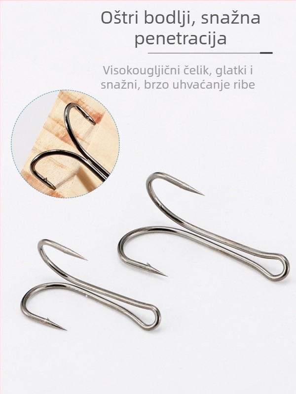 Swing Shark Set udica za ribolov - 50 kom, dvostruka udica, bodlje, visoko ugljični čelik