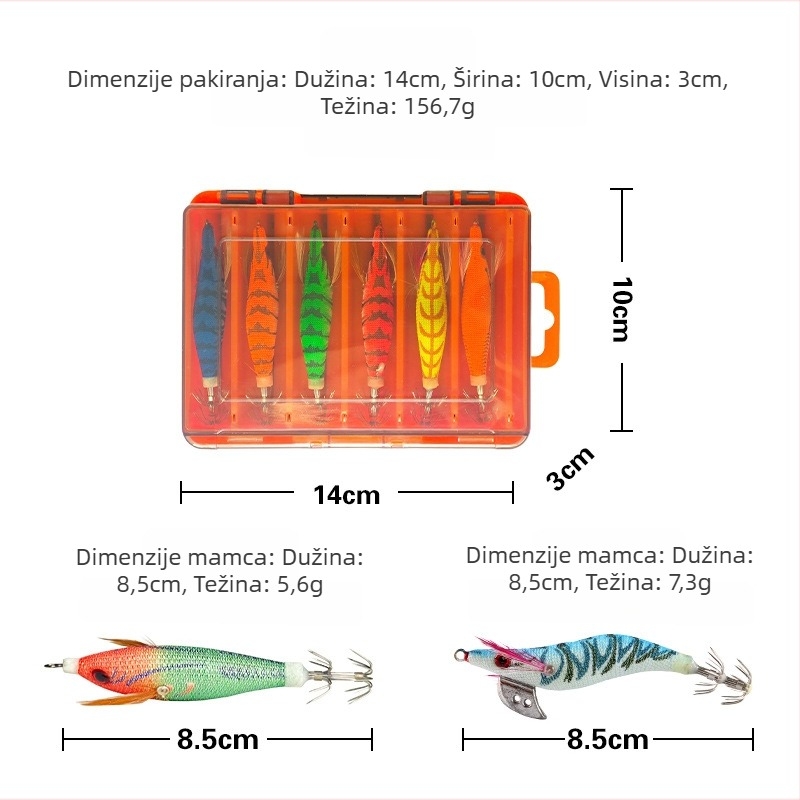 Drveni set udica za škamp i lignje s luminoznom mamom – ABS, Yaohai, proizvedeno u Kini