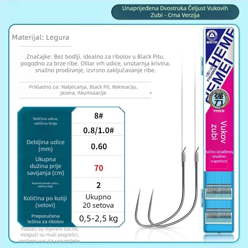 Set ribarskih udica – dvostruka udica, ručno vezena, sprječavanje zaplitanja, komplet (Hemei ribolovni pribor)