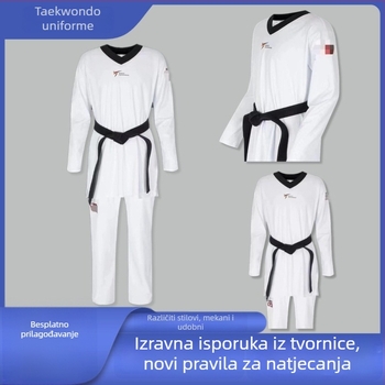 Taekwondo uniforma s dugim rukavima i hlačama, četverostruki rastez od poliester, podstava od poliestera s akrilom; unisex za djecu i odrasle