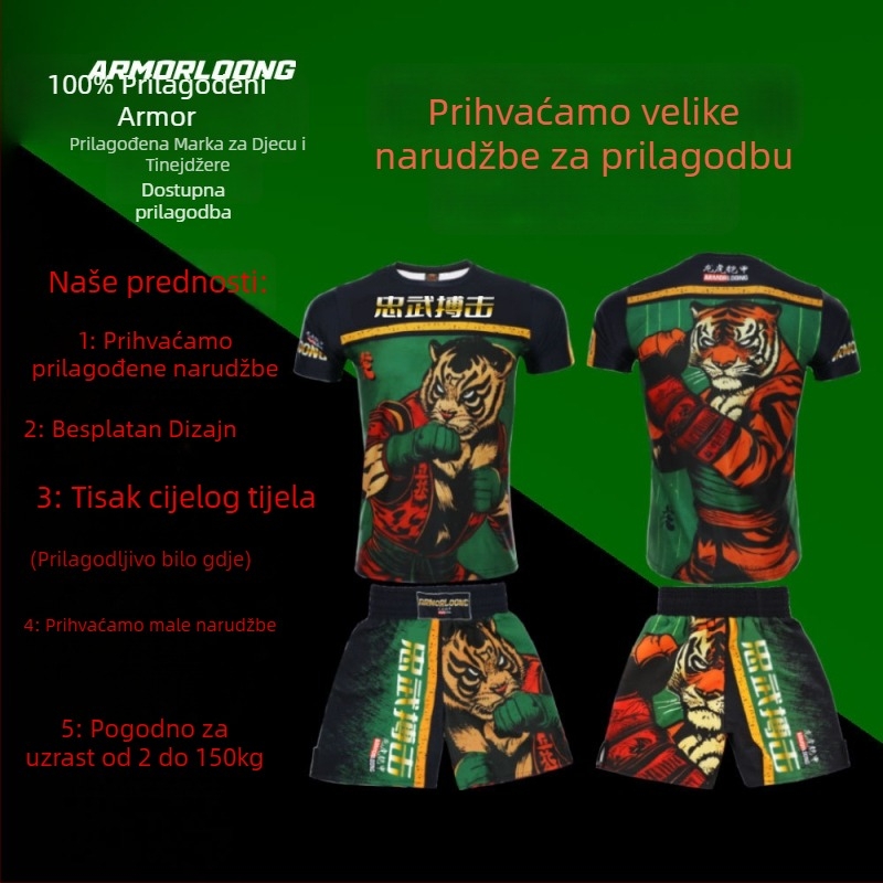 MMA/Jiu-Jitsu/Muay Thai trening set — print, brzo sušeći poliester, unisex, kratkih rukava, okrugli ovratnik, za sve sezone