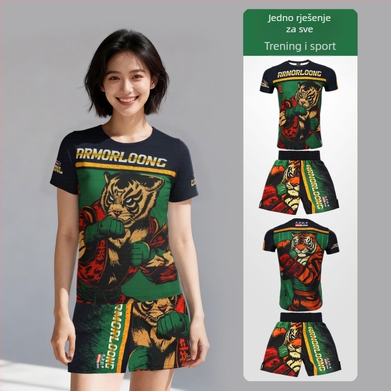 MMA/Jiu-Jitsu/Muay Thai trening set — print, brzo sušeći poliester, unisex, kratkih rukava, okrugli ovratnik, za sve sezone