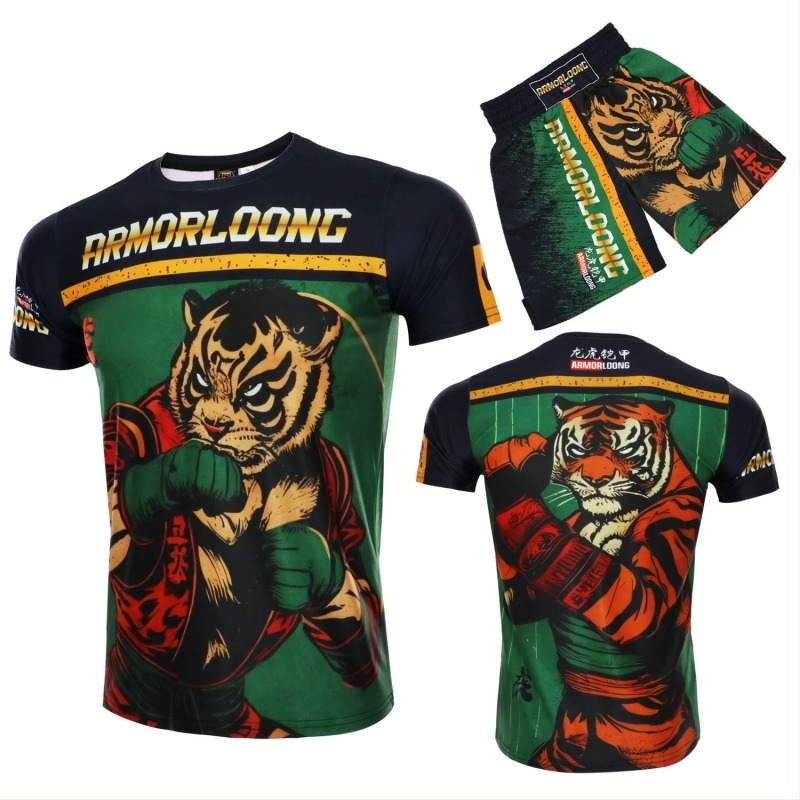 MMA/Jiu-Jitsu/Muay Thai trening set — print, brzo sušeći poliester, unisex, kratkih rukava, okrugli ovratnik, za sve sezone