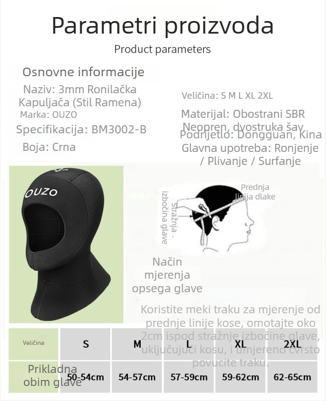 Kapa za ronjenje 3 mm neoprén, za odrasle, za plivanje i šnorkanje