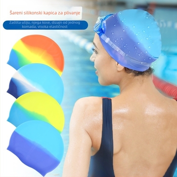 Silikonska kapa za plivanje za odrasle s blok dizajnom, vodootporna zaštita ušiju, unisex, za plivanje i vodne sportove