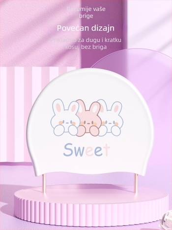 Ženska plivačka kapa od silikona – vodootporna, visoka elastičnost, udobna, za dugu kosu, crtani uzorak