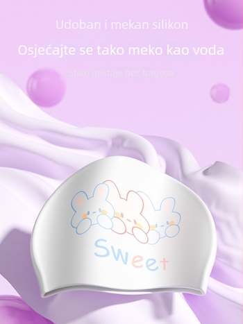 Ženska plivačka kapa od silikona – vodootporna, visoka elastičnost, udobna, za dugu kosu, crtani uzorak
