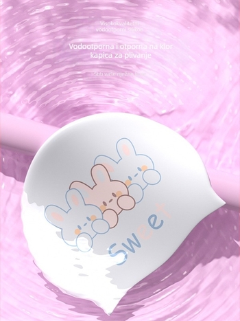 Ženska plivačka kapa od silikona – vodootporna, visoka elastičnost, udobna, za dugu kosu, crtani uzorak