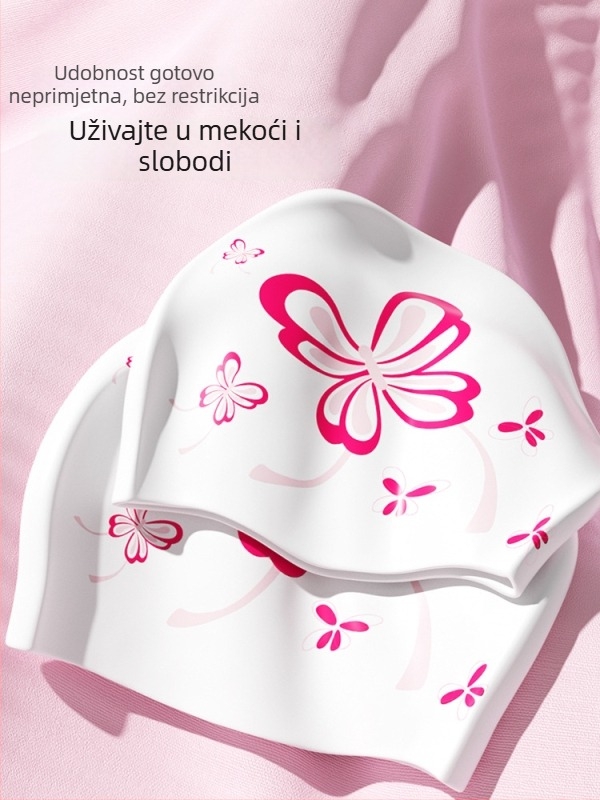 Plivačka kapa za odrasle žene, silikon, vodootporna i udobna, za dugu kosu, s otiskom