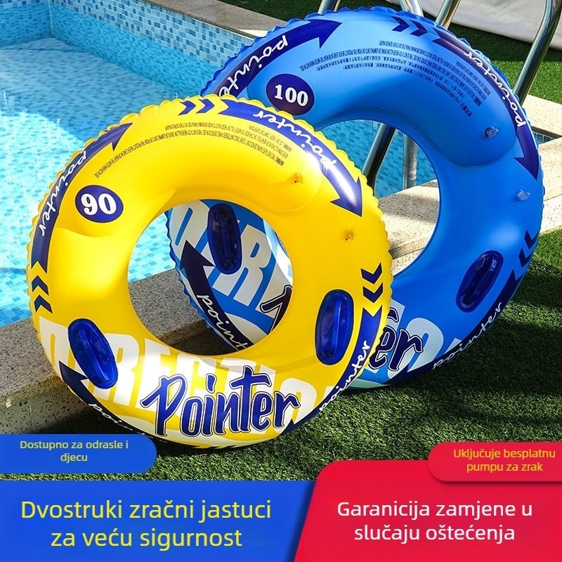 Plivački prsten za odrasle sa ručkom, debeli, dvostruka zračna komora, napuhavajući spašavajući prsten