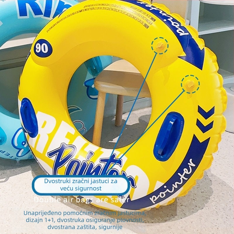 Plivački prsten za odrasle sa ručkom, debeli, dvostruka zračna komora, napuhavajući spašavajući prsten