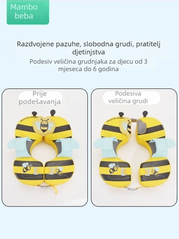 Ne-naduvavajući plivački prsten ispod pazuha za djecu, podijeljeni podesivi plivački prsten s motivom pčelice, za dob od 3 mjeseca do 6 godina