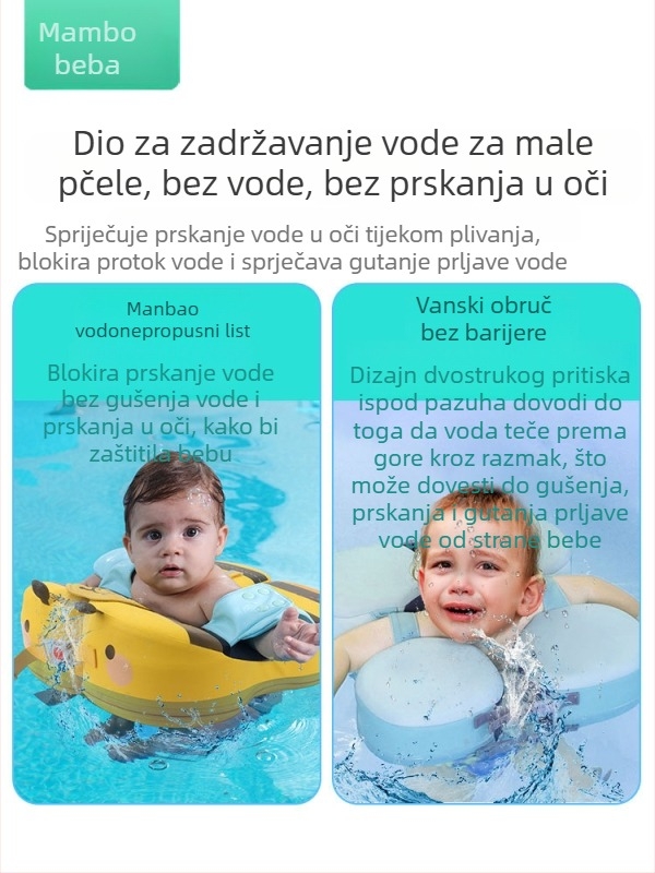 Ne-naduvavajući plivački prsten ispod pazuha za djecu, podijeljeni podesivi plivački prsten s motivom pčelice, za dob od 3 mjeseca do 6 godina