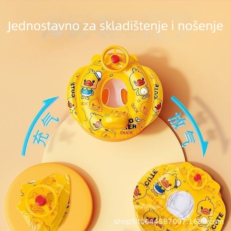 Dječji napuhani plivački prsten sa sjedištem, dizajn žuta patka brod