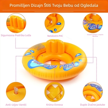 Dječji napuhani plivački prsten s podrškom ispod pazuha i naslonom — crtani dizajn, PVC, pogodan za plivanje i hodanje po vodi