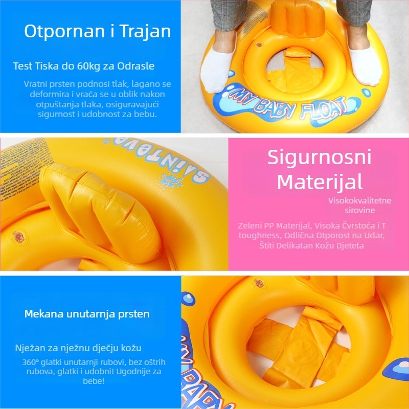 Dječji napuhani plivački prsten s podrškom ispod pazuha i naslonom — crtani dizajn, PVC, pogodan za plivanje i hodanje po vodi