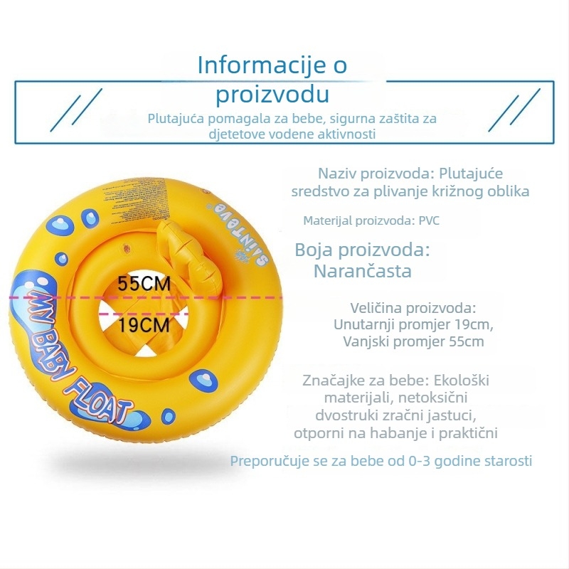 Naduvani plivački prsten za bebe 0–3 godine, dvostruke zračne komore, križno sjedalo i stražnja jastučić podrške