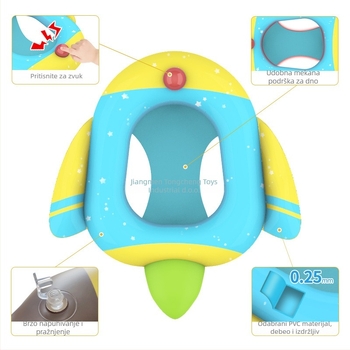 Raketa oblikovani plivački prsten za djecu, ekološki PVC, debljina 0,25 mm, jednofarbni uzorak, pogodan za plivanje i hodanje kroz vodu