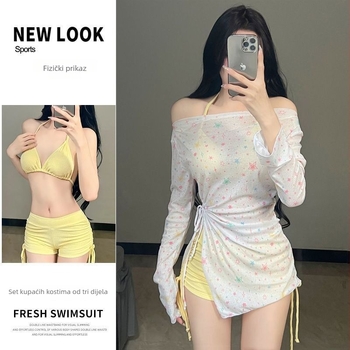 Ženski kupaći kostim s uzorkom zvijezda, dugi rukav za zaštitu od sunca, trodijelni bikini set s pokrivanjem trbuha, konzervativan stil