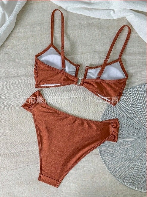 Bikini visokog struka s plisiranim dizajnom, bez naramenica, s umetkom za grudi, poliester