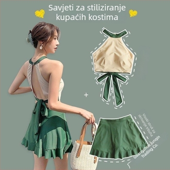 Ženski dvodijelni kupaći kostim u stilu haljine, halterneck
