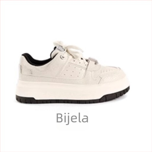 Ženske casual tenisice od kože s vezicama, okrugli vrh, niski potplat 0–1 cm