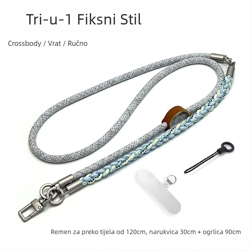 Troje u jednome kaiš za mobitel – nošenje preko tijela, ručno pleteni poliester konopac, podesivi kaiš za vrat, unisex dizajn