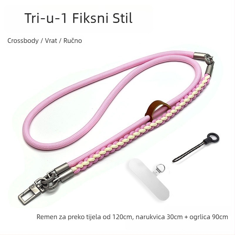 Troje u jednome kaiš za mobitel – nošenje preko tijela, ručno pleteni poliester konopac, podesivi kaiš za vrat, unisex dizajn