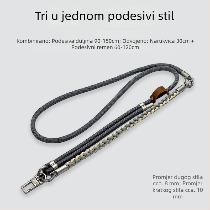 Narukvica za mobitel — ručno pleteni poliester šnura, metalna kopča, unisex, prilagodljiva