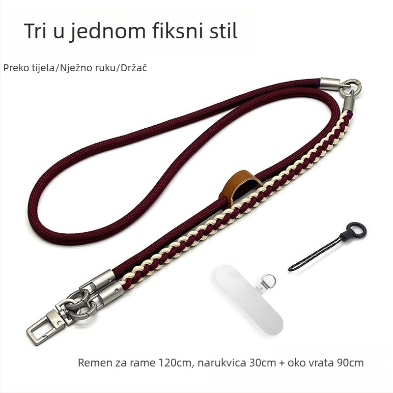 Narukvica za mobitel — ručno pleteni poliester šnura, metalna kopča, unisex, prilagodljiva