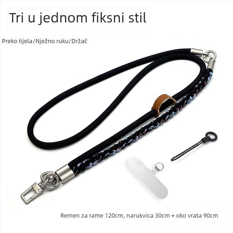 Narukvica za mobitel — ručno pleteni poliester šnura, metalna kopča, unisex, prilagodljiva