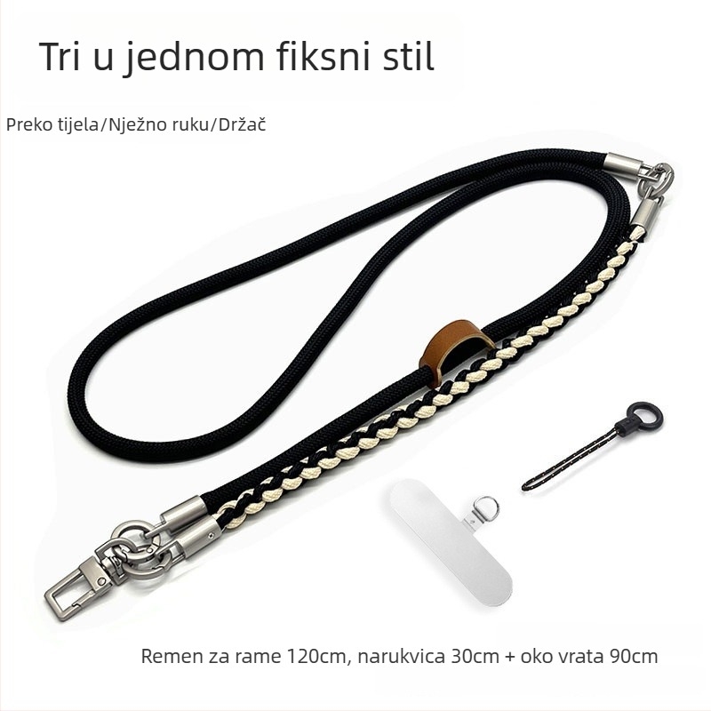 Narukvica za mobitel — ručno pleteni poliester šnura, metalna kopča, unisex, prilagodljiva