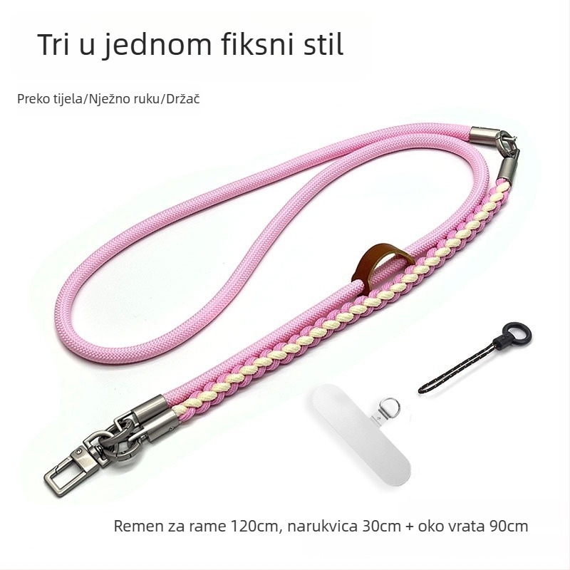 Narukvica za mobitel — ručno pleteni poliester šnura, metalna kopča, unisex, prilagodljiva