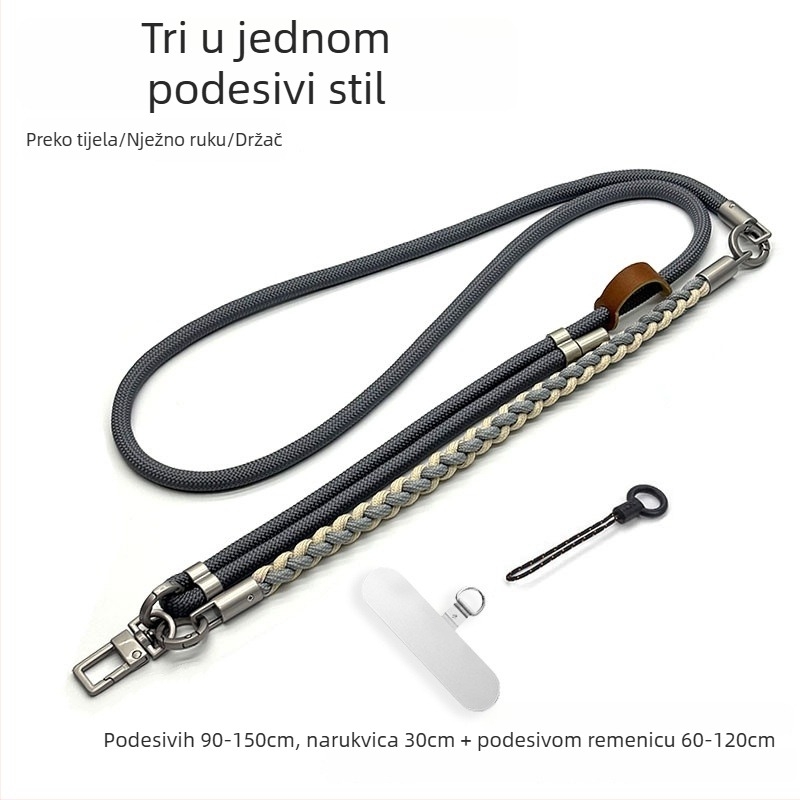 Narukvica za mobitel — ručno pleteni poliester šnura, metalna kopča, unisex, prilagodljiva