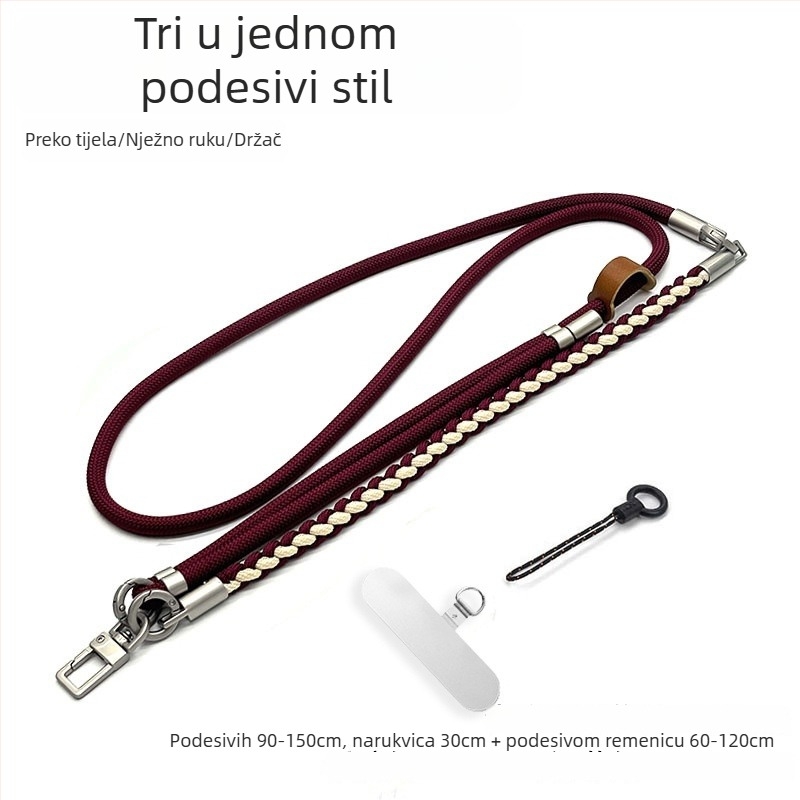 Narukvica za mobitel — ručno pleteni poliester šnura, metalna kopča, unisex, prilagodljiva