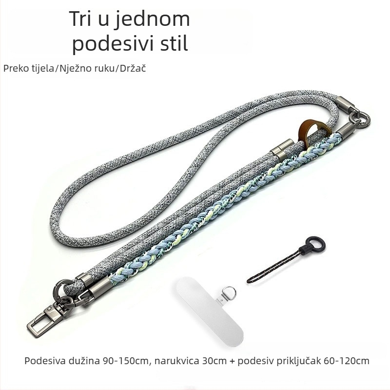 Narukvica za mobitel — ručno pleteni poliester šnura, metalna kopča, unisex, prilagodljiva