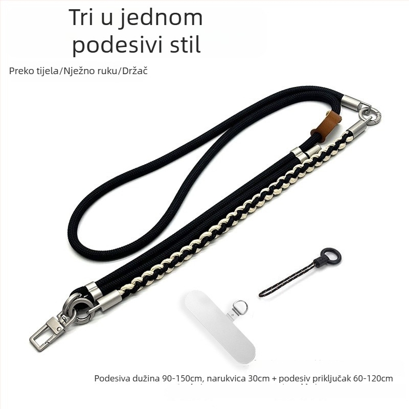 Narukvica za mobitel — ručno pleteni poliester šnura, metalna kopča, unisex, prilagodljiva