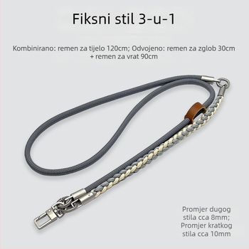 Troje u jedan lanyard za mobitel, ručno pleteni poliester šnir, podesiv oko vrata, metalna kopča, unisex